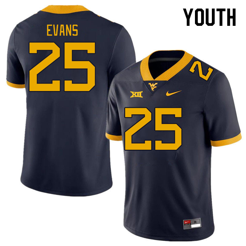 Youth #25 Tyler Evans West Virginia Mountaineers College Football Jerseys Stitched Sale-Navy